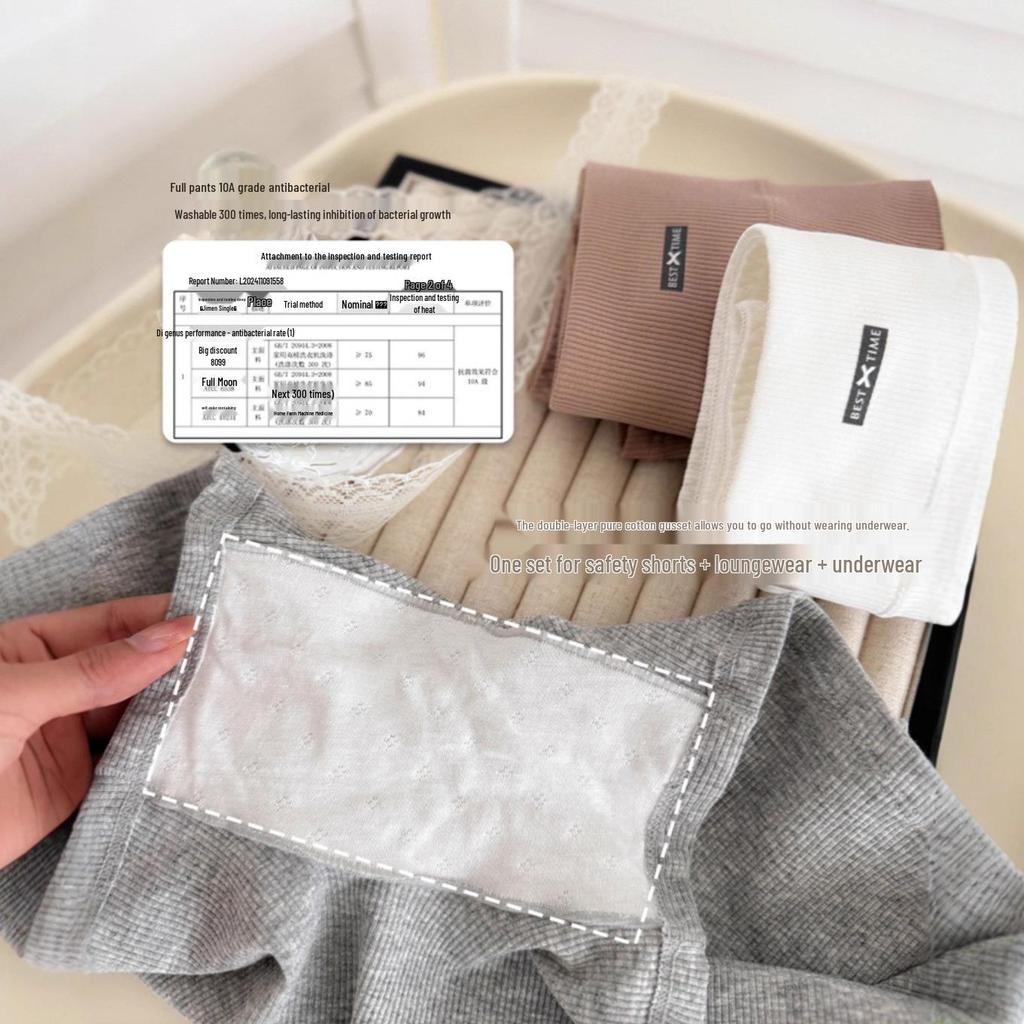 2025 Women's Antibacterial Cotton Safety Shorts - Three-in-One, Breathable, White