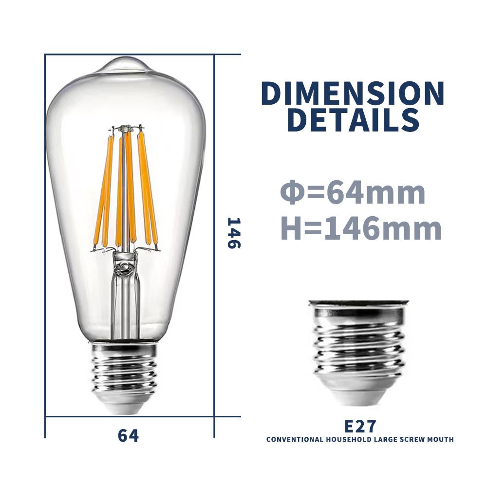 10 PZ Lampadina LED Edison ST64 4W E27 220V Decorazione Vintage Lampada con Filamento in PC Illuminazione Retrò Bianco Caldo Stile Antico per Luci a Stringa