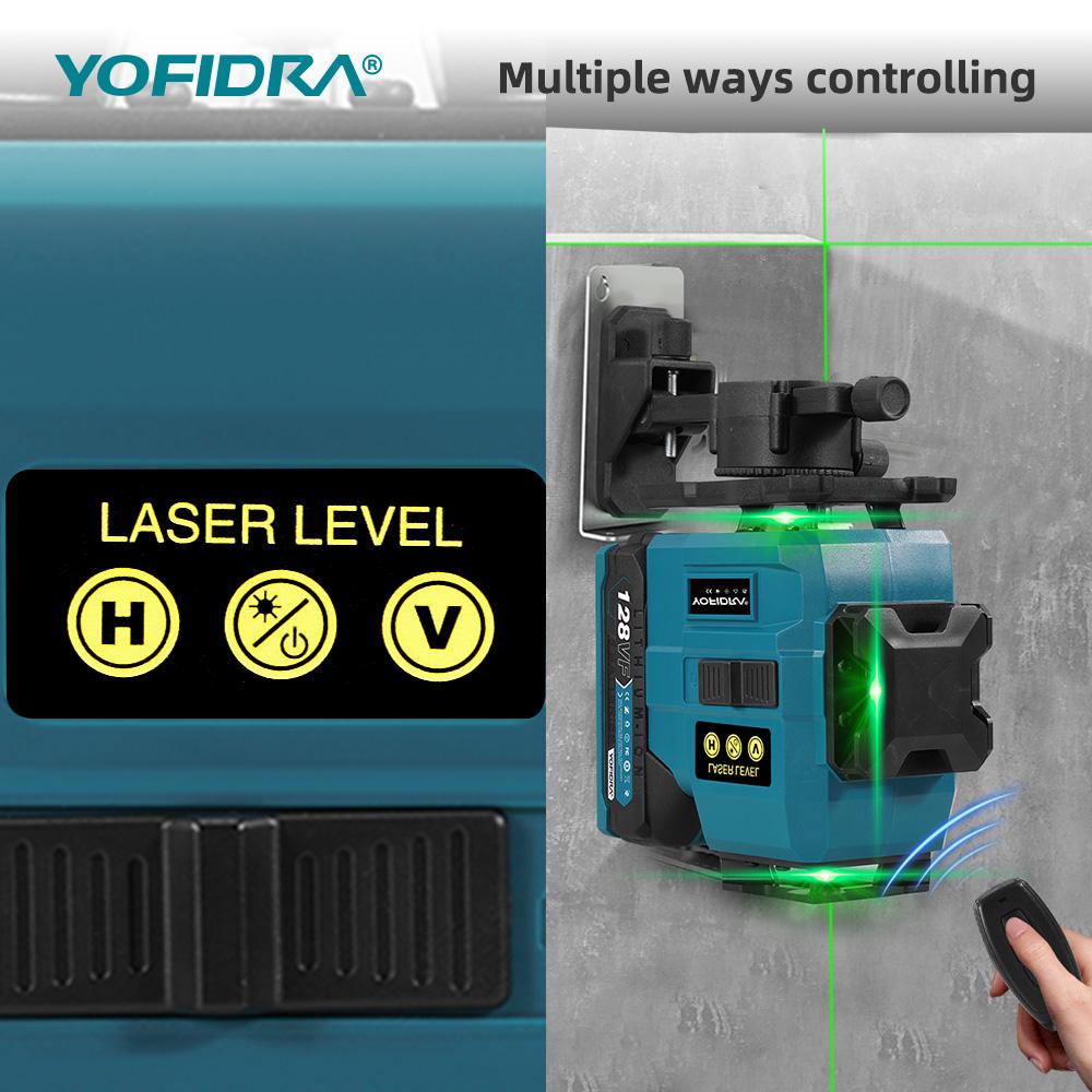 Yofidra 16 Lines 4D Laser Level Automatic 360 Horizontal Vertical Self-leveling Ultra Powerful Green Beam For 18V Battery
