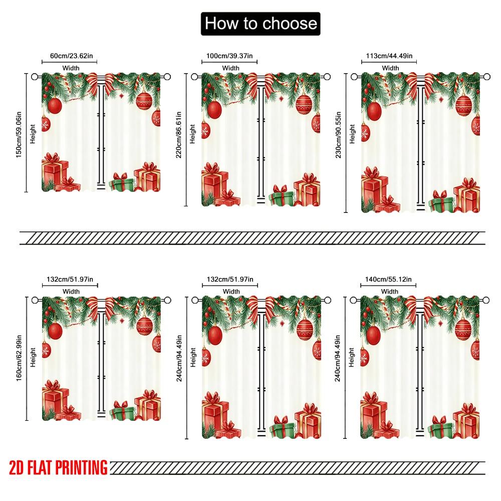 2pcs,2D Plane Printing Minimalist Curtains Christmas Tree Ornaments Gifts_o Polyester Woven (without Rod) Home Decor Perfect for