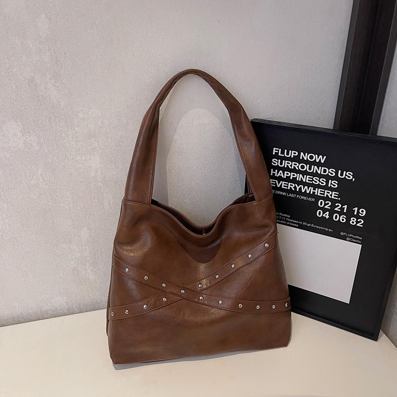 Women's Large Capacity PU Leather Solid Color Shoulder Bags 2025 Winter Retro Tote Bags Luxury Designer Trend Female Handbags