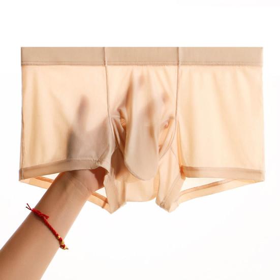 Men Ice Silk Underwear Mid-rise High Elasticity Slim Fit Shorts Briefs Solid Color
