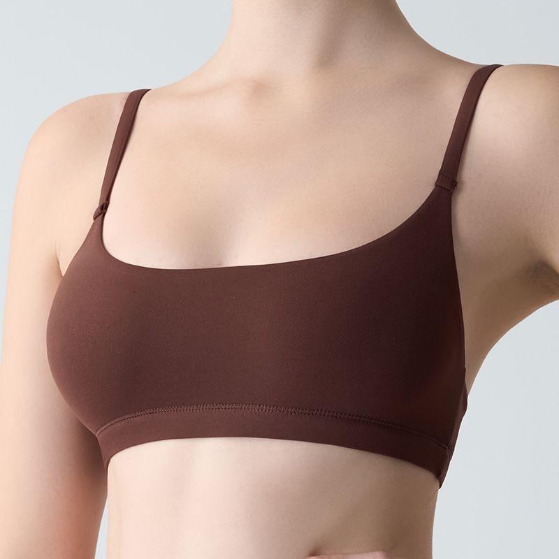 

European and American French style New Fashion Yoga Aerobics Sports Underwear U-Collar Nude Feel Sweat-Absorbent Breathable Outer Wear Sports Bra L Curry