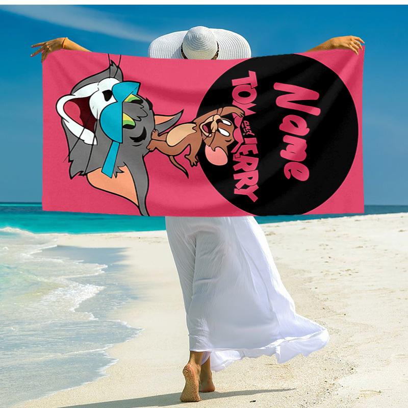 Personalized customized proof beach towel with Tom and Jerry pattern - soft, absorbent,quick-drying,perfect swimming,camping&bathing