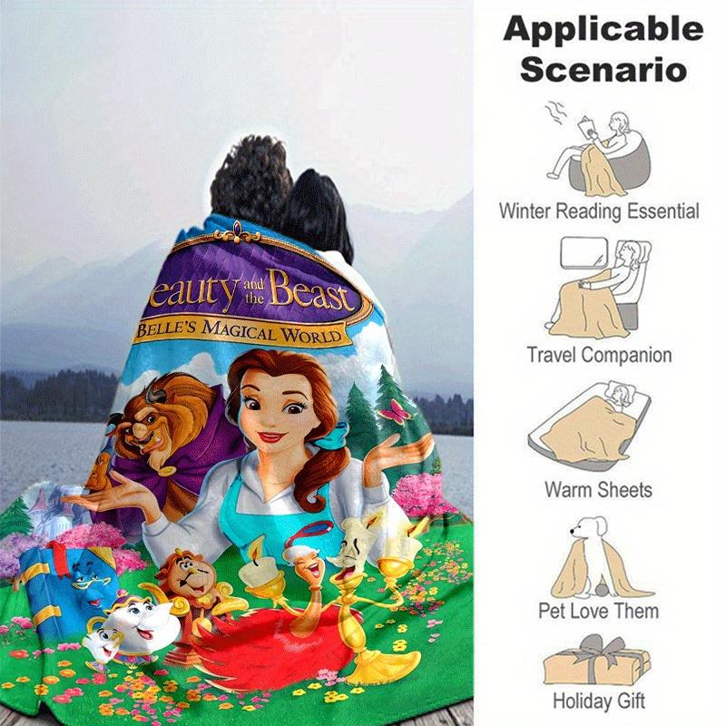 1pc Beauty and The Beast Printing Blanket - Soft, All-Season Throw for Office Blanket,Personalized Gift with Adorable Cartoon Design