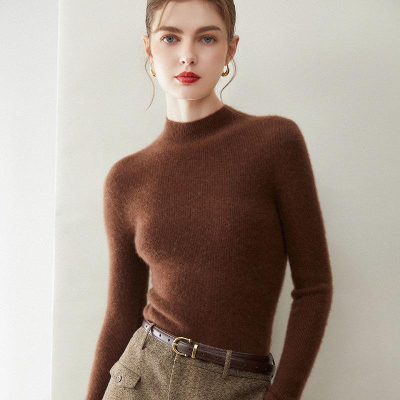 Women's Slim Fit Cashmere Sweater - Half-High Neck, 100% Pure Cashmere, Seamless, Versatile Autumn/Winter Base Layer