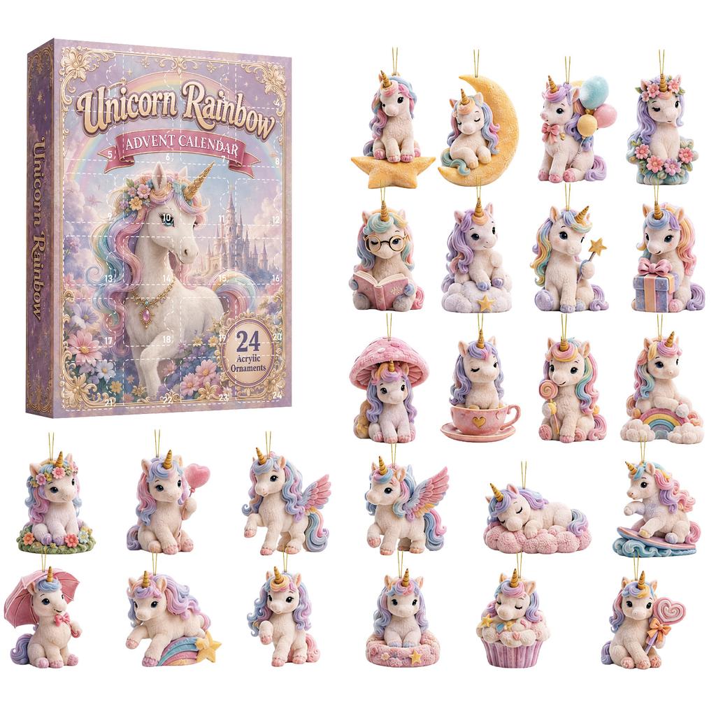 2026 Christmas Countdown Calenda, 24 Unicorn-Themed Christmas Tree Ornaments,Holiday Gift for Christmas