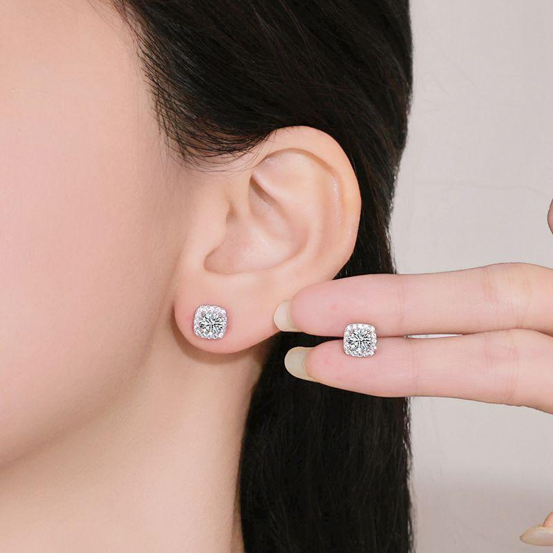 

S925 Sterling Silver Moissanite Starry Sky Square Stud Earrings, White Gold-Plated, Luxury Design. S925 Silver