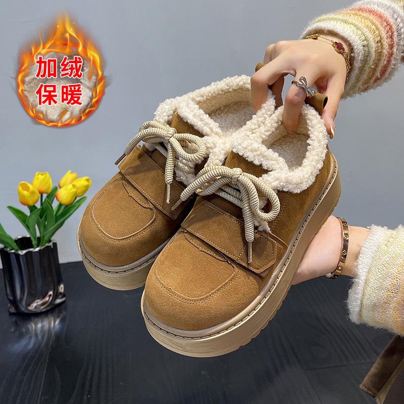 

Зимние женские нескользящие ботинки на толстой подошве, как у интернет-знаменитостей, с набивным и утолщенным утеплителем, новые 2025 года, на одной педали, теплые хлопковые ботинки 42