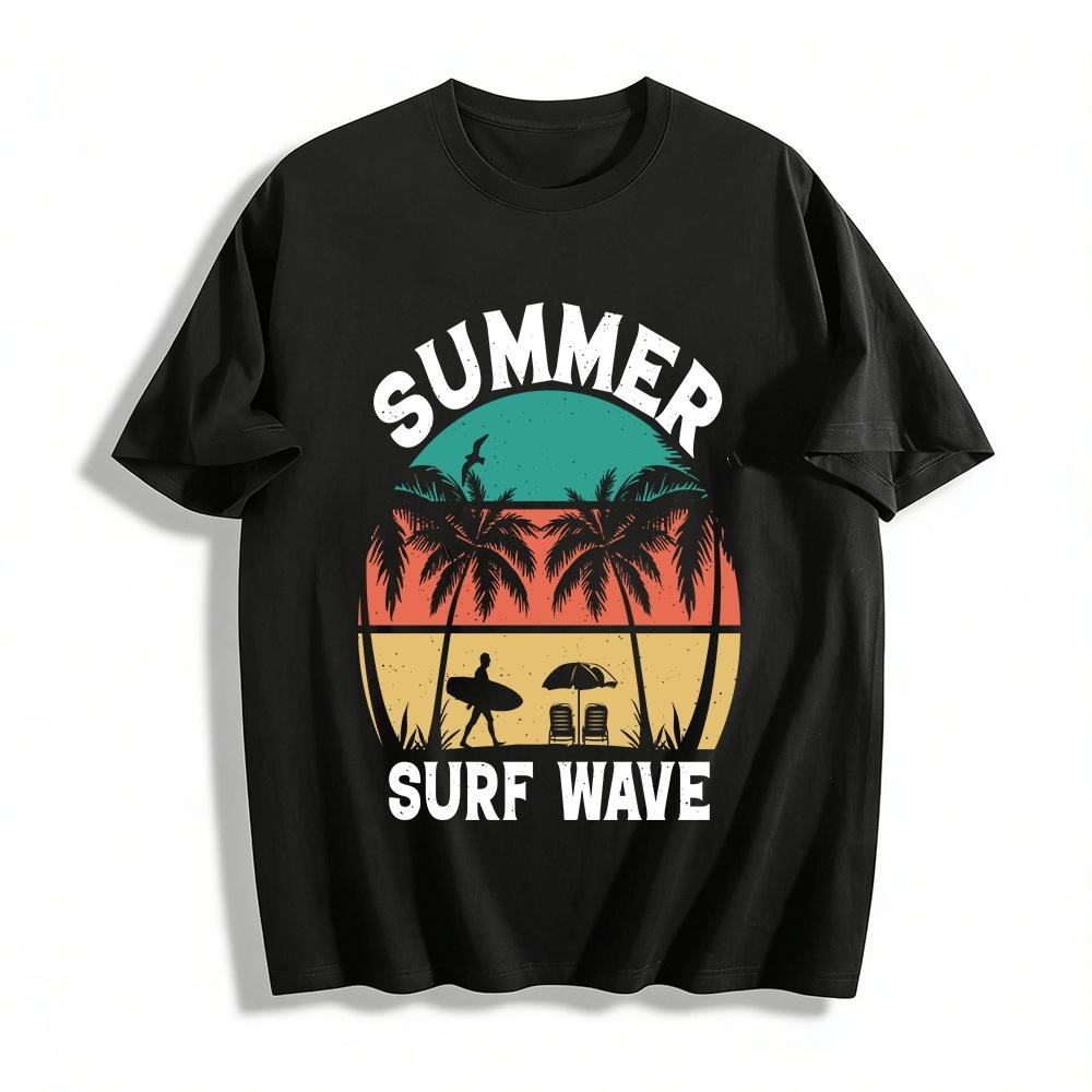 Vintage Coconut Tree Surfing Vacation Print Short Sleeve T-Shirt Pure cotton T-shirt XXS