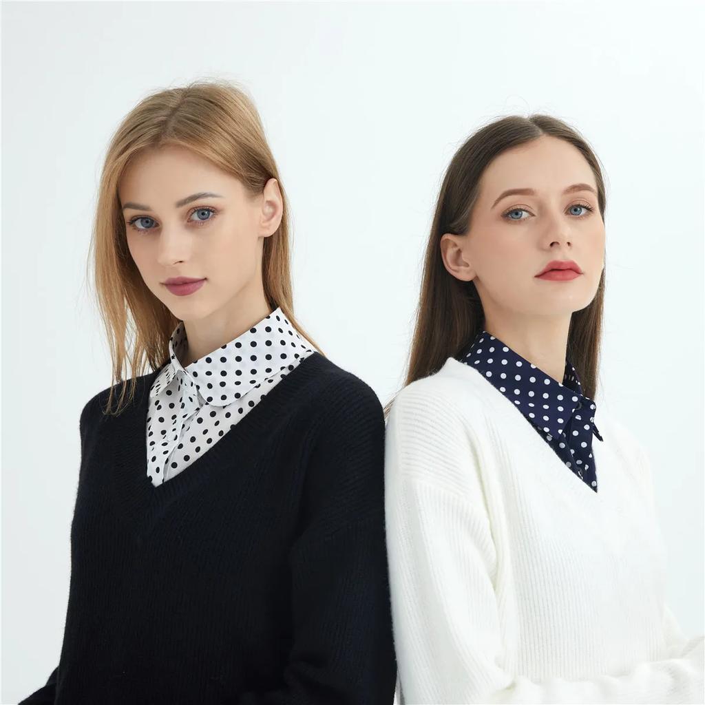 Cotton Front Tie for Women Polka Dots Fake Collar Laides Lapel Detachable Collar Shirt Female False Collar Necklace Dress Decor