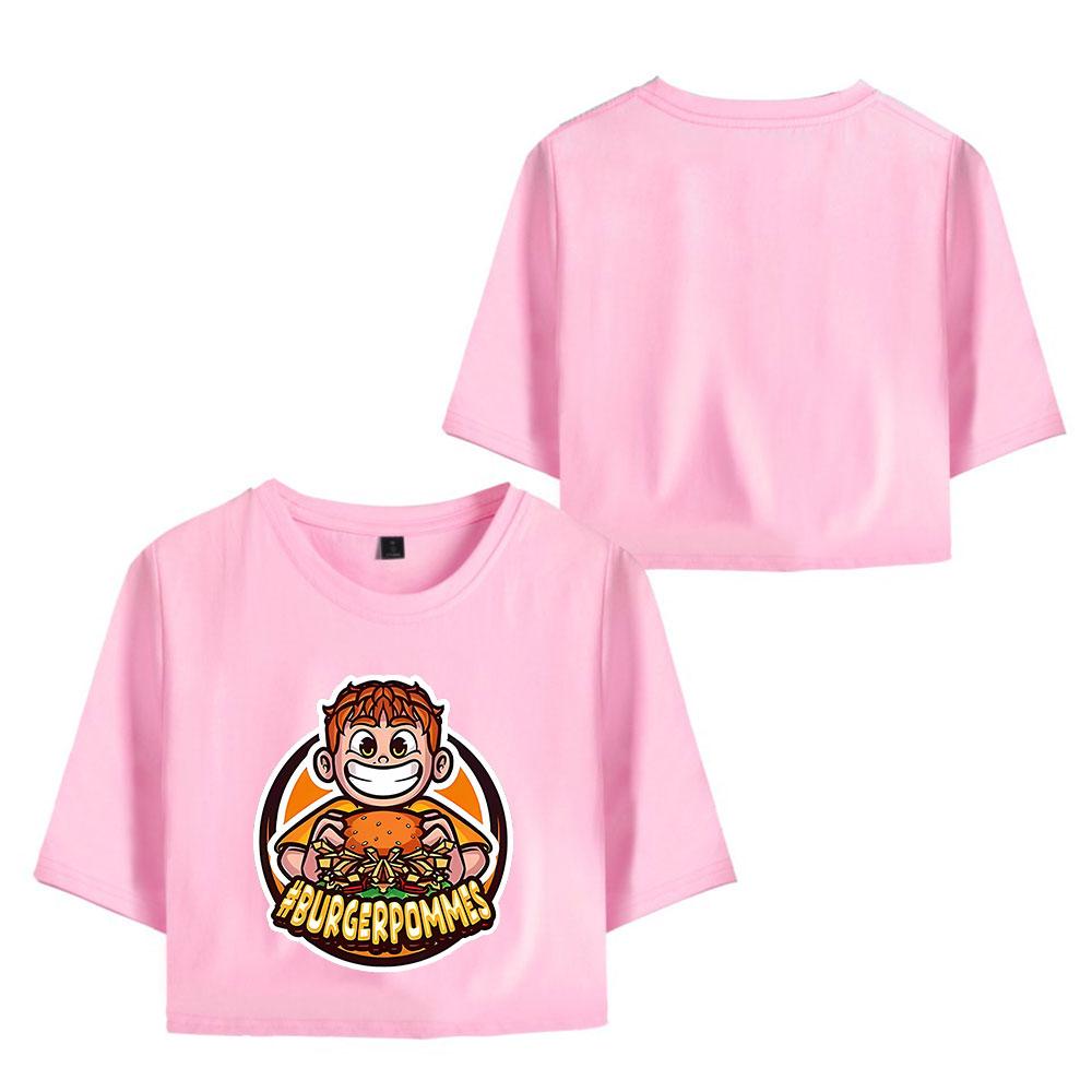 Women's Stylish Burgerpommes ICrimax Printed T-Shirt Short Sleeve Round Neck Slim Fit Wild Casual Crop Tops for Summer