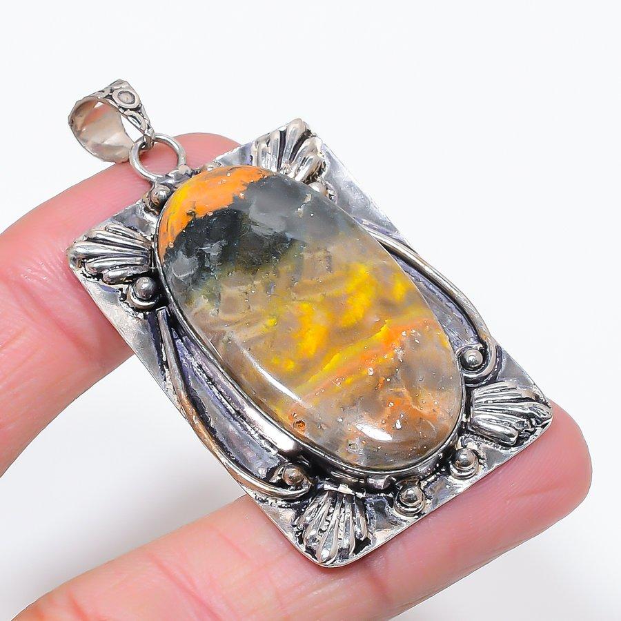

Natural Bumble Bee Jasper 925 Sterling Silver Jewelry Pendant 2.32 U0A43