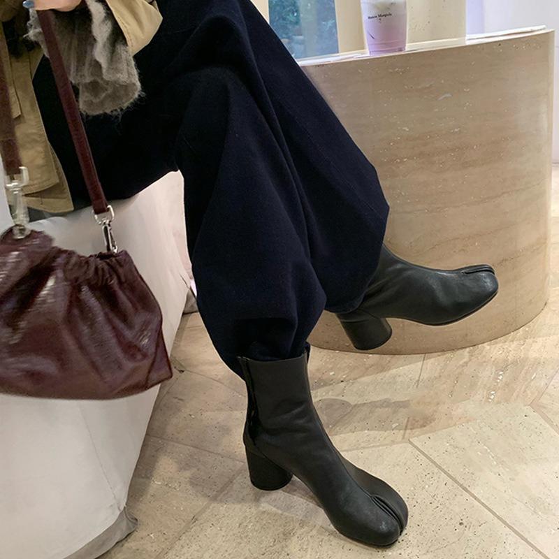 Cowhide version grape ma heightcm split-toed boots thick heel thick-soled short boots women look thin Martin 40 5430₽