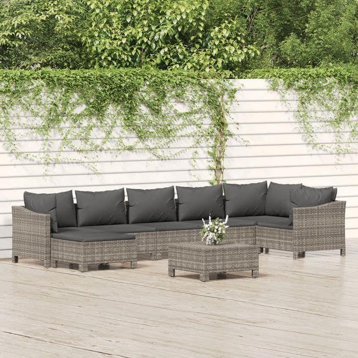VidaXL Garden Lounge Set 8 Pcs with Cushions Grey Wicker 3187294