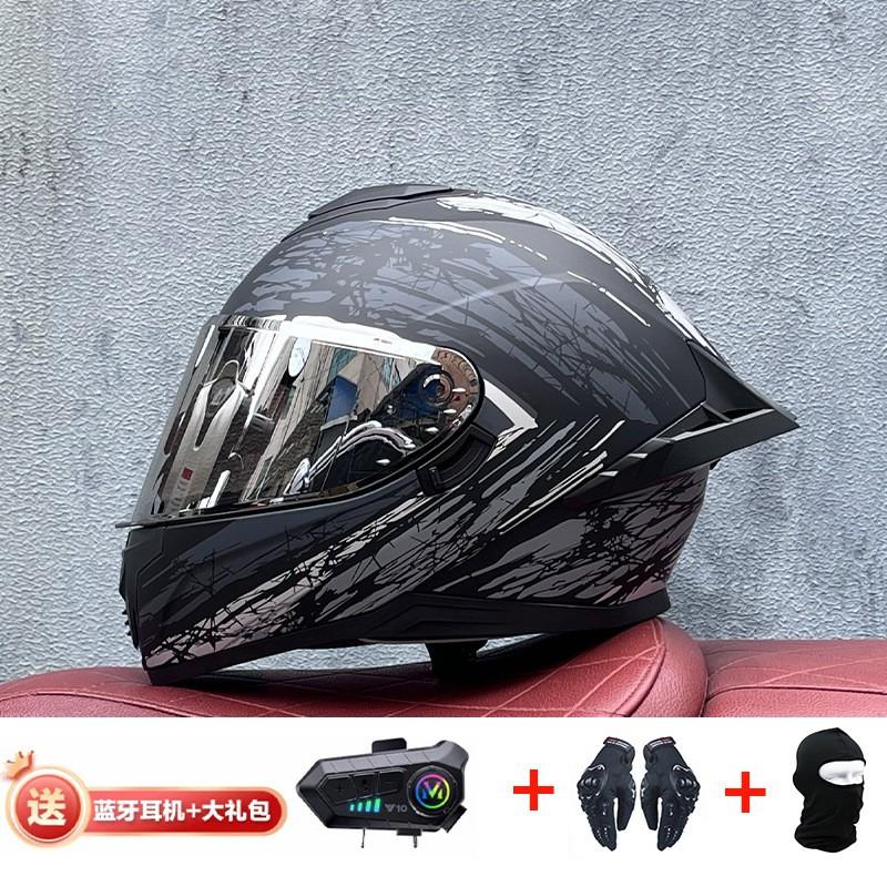 Full Face Motorcycle Helmet With External Bluetooth Module Men Women Large Rear Wing Sport Style DOT Approved