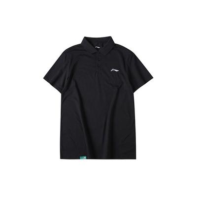 Li Ning Badminton Serie Sportlich Lässig Kurzarm Einfarbig Poloshirt Sommer Herren Poloshirts Schwarz APLR129-1
