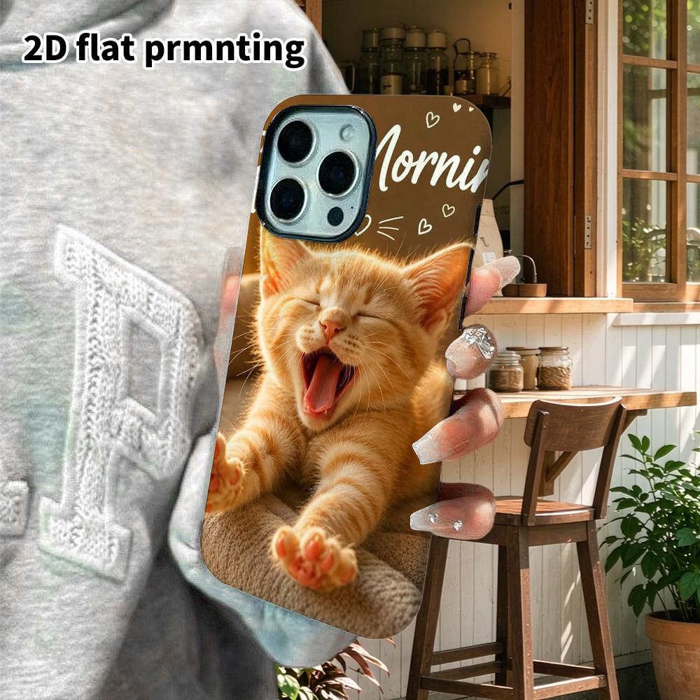 Phone Case: 2D Flat Design Suitable for iPhone 18 17 16 15 14 13 Pro Film Protective Case, Couple Style, Good Morning Orange Cat, Christmas and Hallow