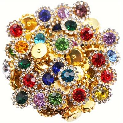 50/100/200pcs Alloy Material Glass Flower Shaped Claw Flat Back Rhinestone, Used for Making, for Clothes, Shoes, Hats, Bags