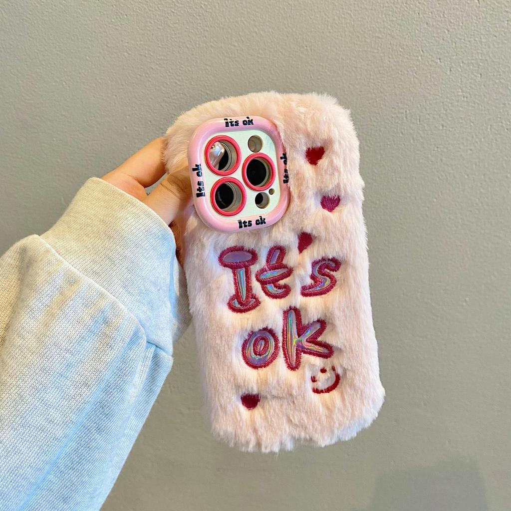Plush Letter Smiley Face Mobile Phone Case for Apple 16PROMAX Trend 15 Fine Hole 12 Girl Winter 14PRO