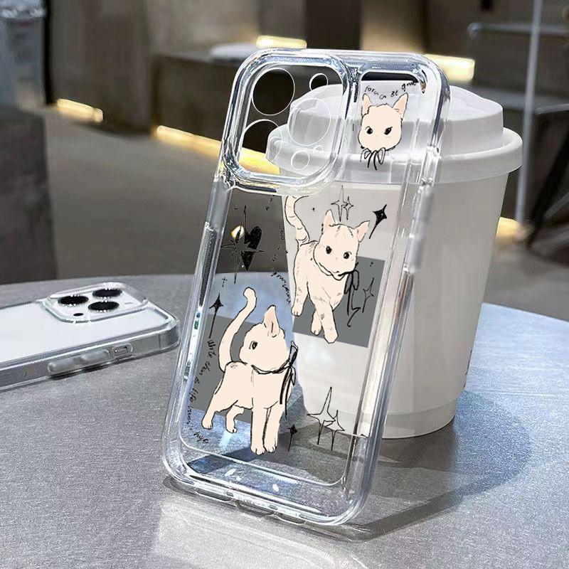 Cute Kitten Sketch Art Phone Case for iPhone 17 16 15 14 13 12 11 Series Pro Max Plus SE Double Layer Protection