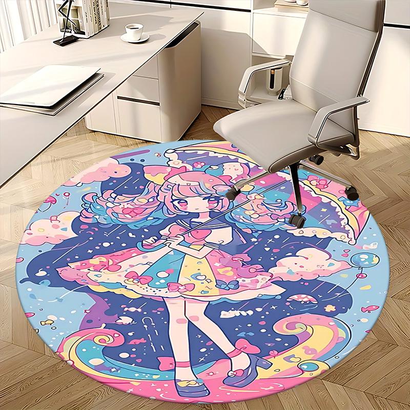 1pc Anime Design Sailor Girl Round Carpet Office Chair Mat, Non Slip Rug for Home Decor, Living Room, Bedroom, Game Room