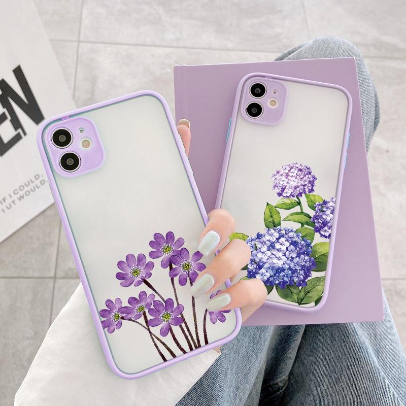 Purple Flower Phone Case for iphone 12 11 13 14 15 16 Pro Max X XS MAX XR for iphone 7 8 Plus SE 2020 Shockproof Mint Blue Cover