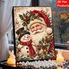 Santa Claus and Snowman Pearl Painting with Frame 3D Sparkling Canvas Art Relaxing Craft for Bedroom Wall Decor Gift Holiday Wall Art