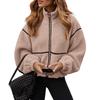 Cappotto Caldo e Morbido da Donna Autunno Inverno Color Block in Lana d'Agnello con Zip, Capospalla Transfrontaliero Stile Europeo Americano
