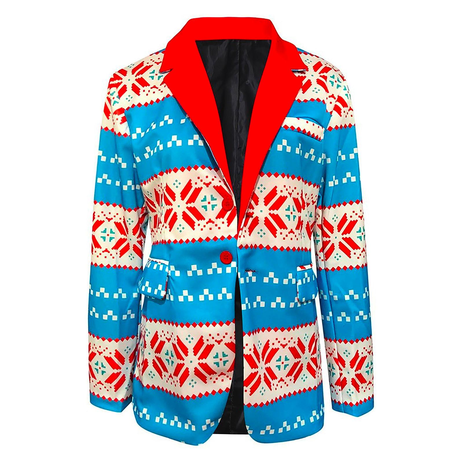 

Мужская рождественская куртка с принтом Санта-Клауса, верхняя одежда, пальто с отложным воротником M синий