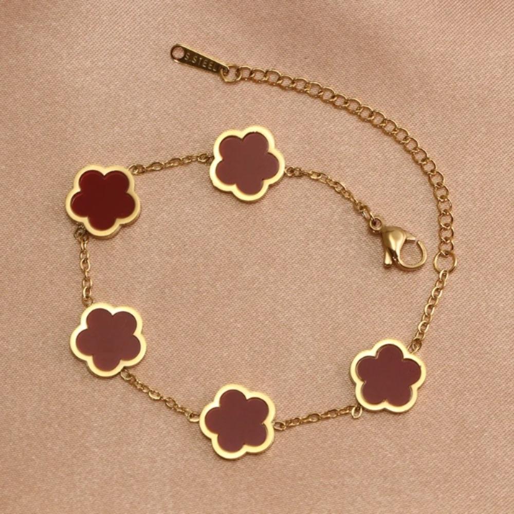 Classic Four-Leaf Clover Series Bracelet - Multi-color Shell / Enamel Gold-plated Jewelry, Vintage Elegant Niche Design Accessor