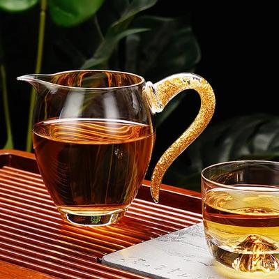 Crystal Glass Tea Set with Gold Accents, Heat-Resistant Borosilicate Pitcher,  Separator for Kungfu Brewing & Serving Set