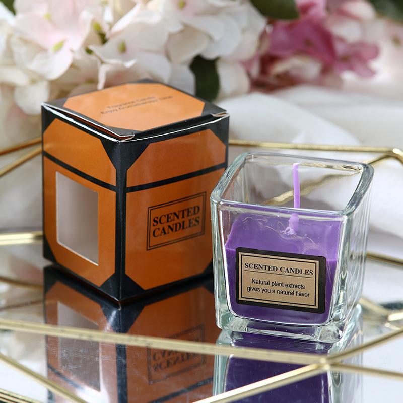 Aromatherapy Candle Glass Square Cup Romantic Aromatherapy Candle Creative Souvenir Aromatherapy Candle Glass Cup Gift