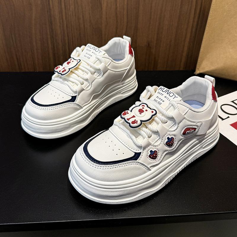 

Leather cute strawberry women s spring new versatile thick baseplate shoes heightening casual shoes 40