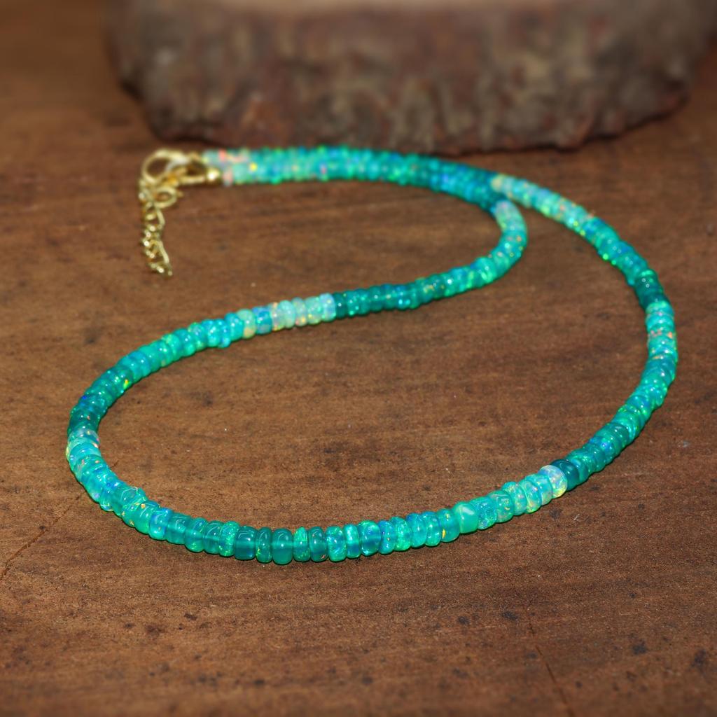 Collana con Perle di Opale Verde, Argento Sterling, Pietra di Nascita di Ottobre