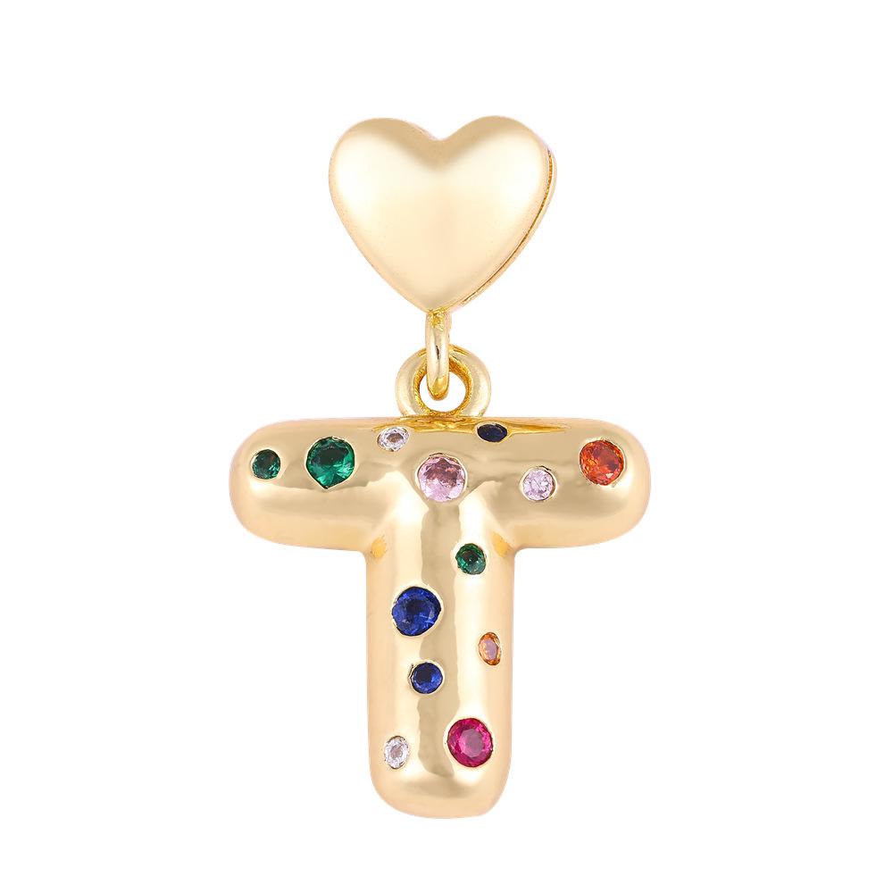 18K Gold-Plated Zircon Necklace with Cross and Colorful Letter Pendants