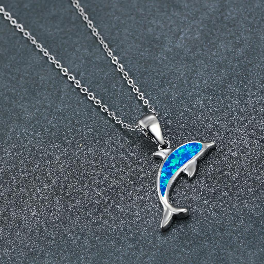 Wish Explosive Platinum Blue Opal Ocean Series Dolphin Pendant Simple Women's Versatile Necklace Clavicle Chain