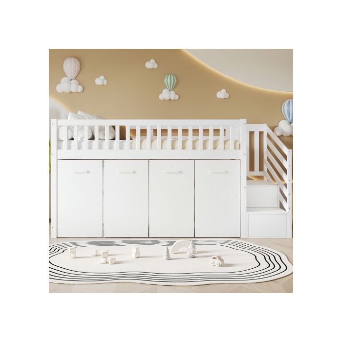 Etagenbett - Multifunktional - Weiß - Integrierter Schreibtisch - Stauschränke - Erhöhte Sicherheit