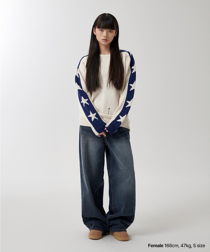 MAHAGRID Star Crash Knit Crewneck Beige(Mg2Fsmk610A)