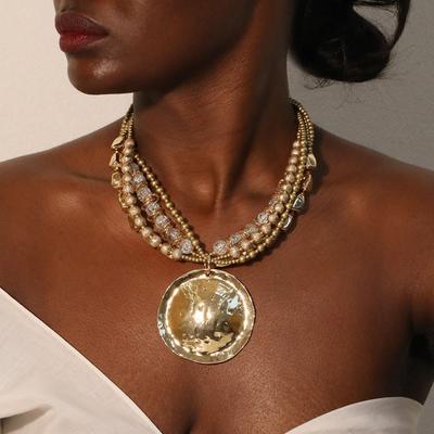 Collier statement perles vintage avec pendentif géométrique pour femmes Bijoux tendance vintage pour fête de mariage