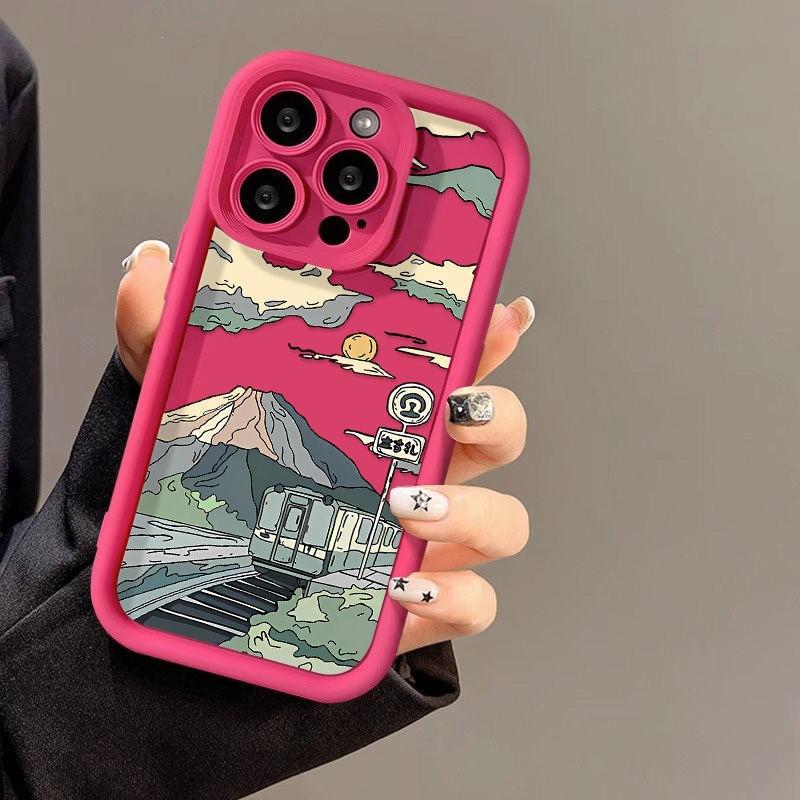 Japanese train illustration apple 15 mobile phone case iphone14promax silicone 13/12/11 all-inclusive anti-drop XR