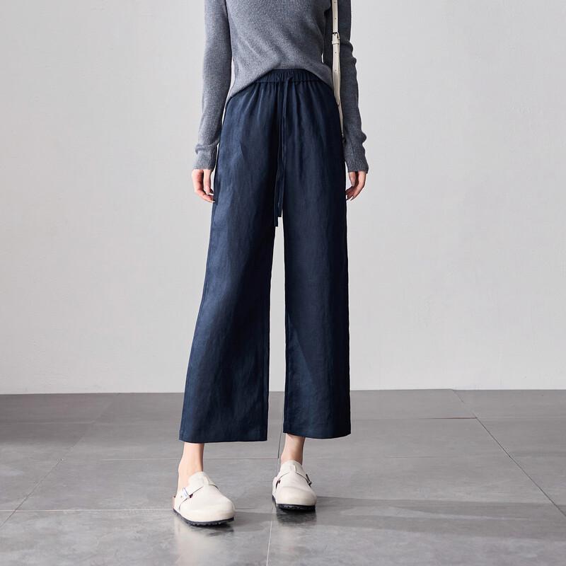 SOFSIL Women s High-Waisted Linen Wide-Leg Cropped Pants 28/L