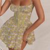 Sexy Lace Print Mini Dress Women Elegant Square Collar Backless Beach Dresses Female Fashion Chic Slim A-line Ballet Party Clothing