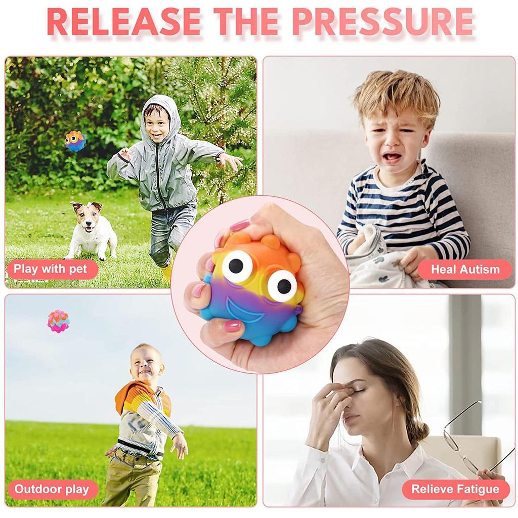 4 Pcs Pack Pop Balls 3D Silicone Cartoon Fidget Squeeze Balls, Pop Bubble Stress Ball Sensory Relieve Stress Fidget Ball Toy for Kid and Adult
