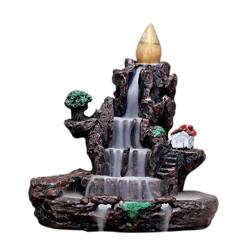 Creative Resin Backflow Incense Burner with Flowing Cloud Smoke Effect and Incense Cones - Entrance Ornament