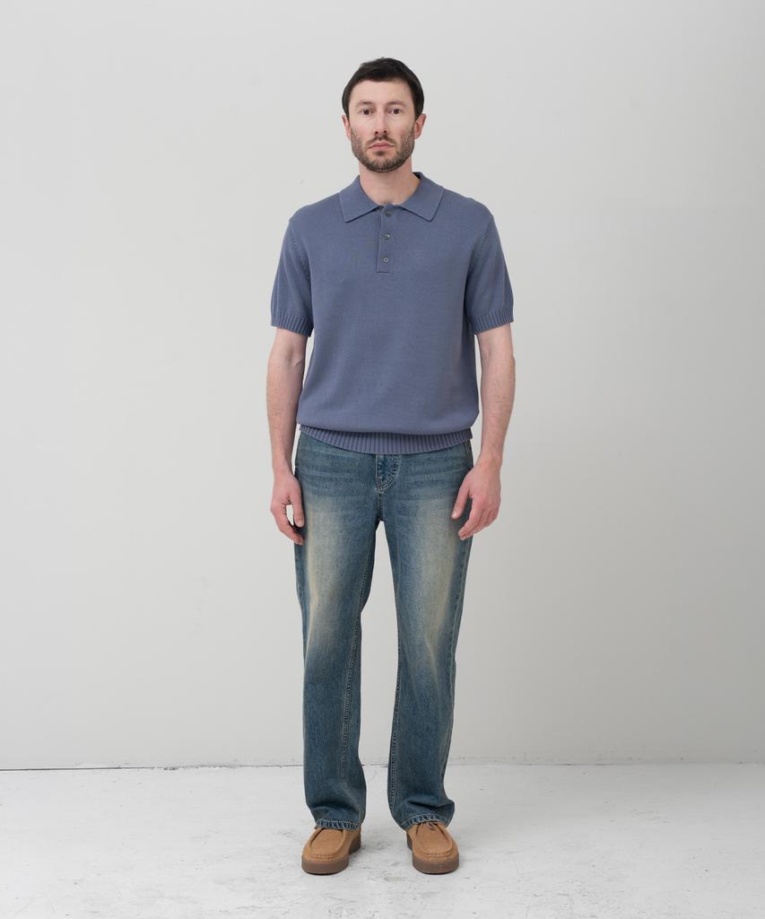 MANNERGRAM 100% Soft Cotton 3-Ply Polo Short Sleeve Knit Steel Blue