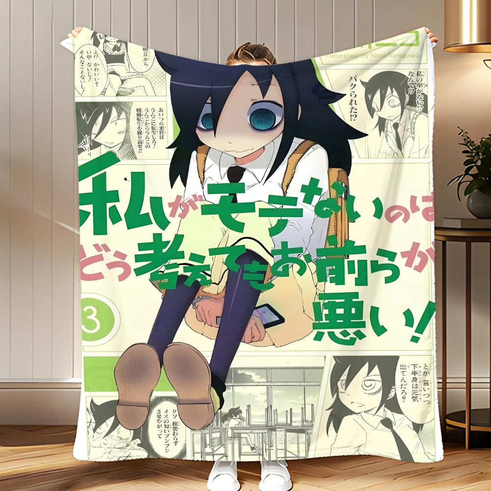 anime Watamote Throw Soft Coral Fleece Blanket 310gsm Fluffy Warm Throw for Sofa Bed Couch Bedroom Decor