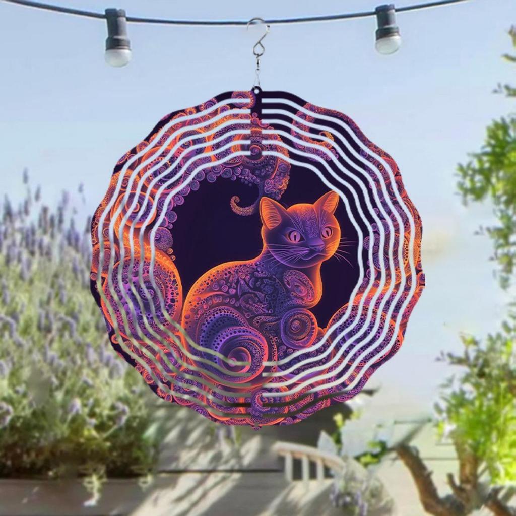 1pc 10-Inch Whimsical Cat & Floral Wind Chime - Vibrant Metal Garden Decoration with 360° Hanging Hook, Ideal for Spring & Summer