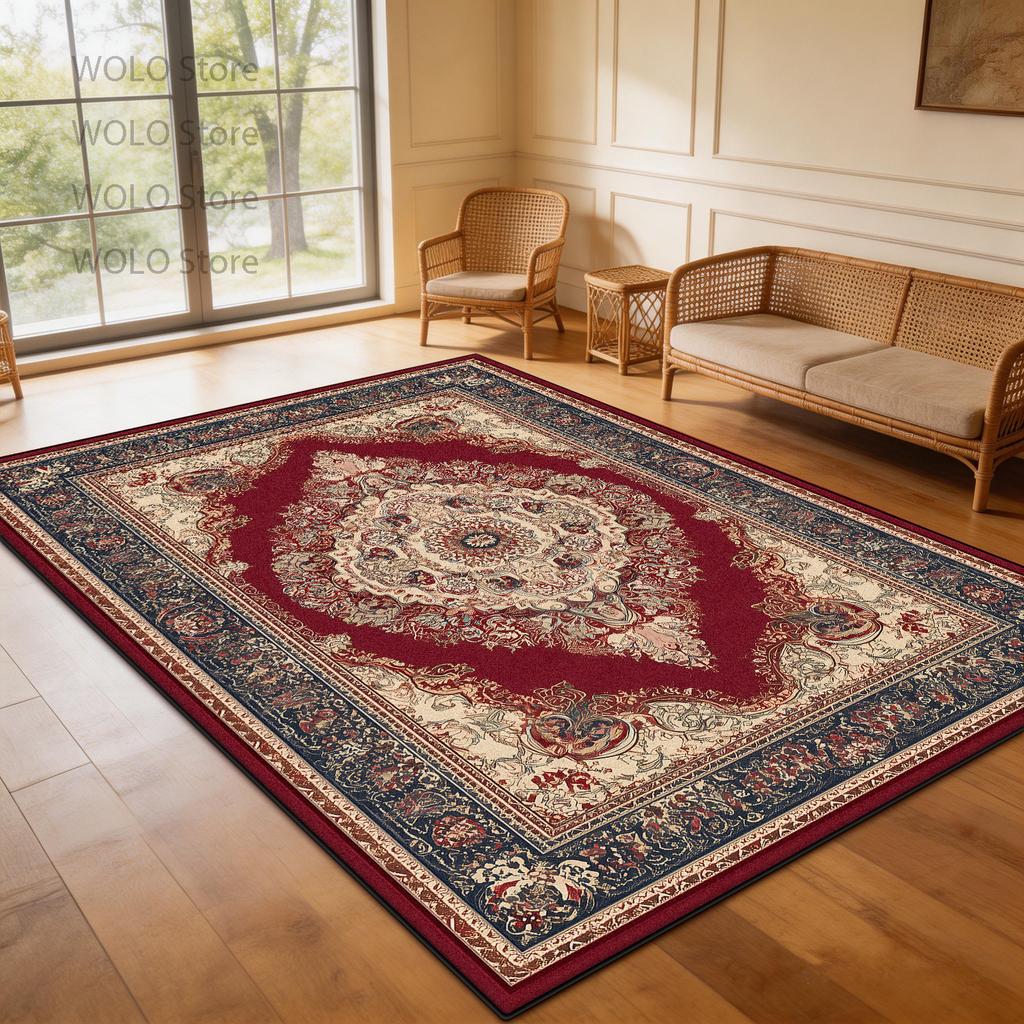 Persian-Style Floor Mat Classical Living Room Large Size Non-Slip Carpet Floor Bedroom and Living Room Lounge Rug Easy Clean
