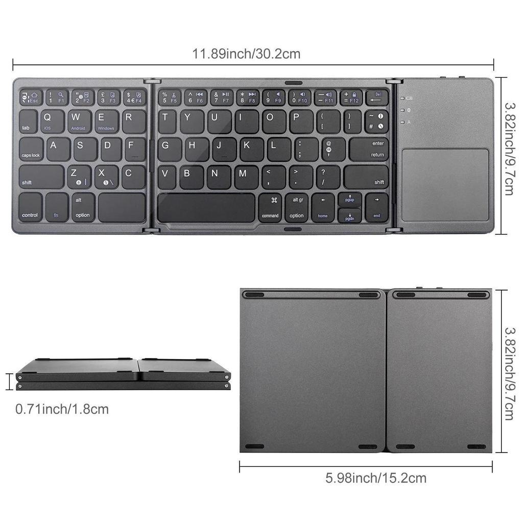 Faltbare kabellose Handy-Tastatur, ultraflache Touchpad-Bluetooth-Tastatur, wiederaufladbare Klapptastatur